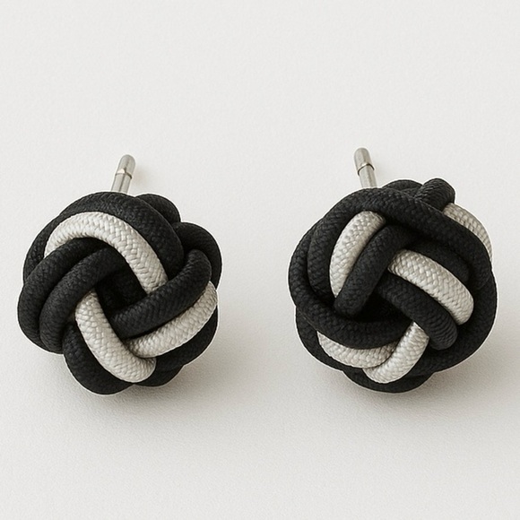 Vintage Jewelry - Black and White Knot Rope Stud Earrings